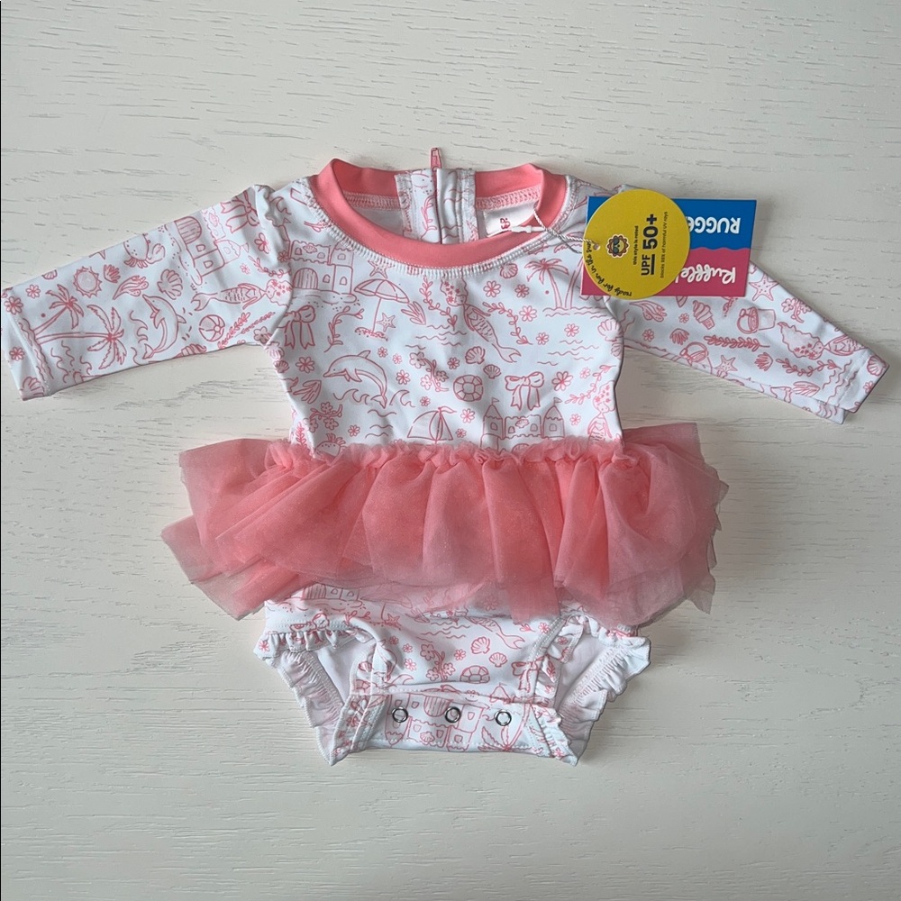 Rufflebutts Seaside Tulle Rash guard Swimsuit 0-3 3-6 18-24 months